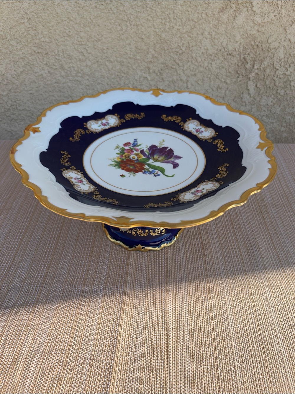 Weimar Echt Decorative Cobalt Blue and Gold Porcelain Footed Stand New